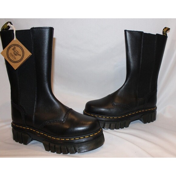 DR‎ MARTEN'S WOMEN'S AUDRICK TALL LEATHER CHELSEA PLATFORM BOOTS BLACK SZ US 8 - Picture 3 of 7